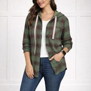 Grace Karin Plaid Hooded Jacket Women’s Size Medium | New Cozy Button-
